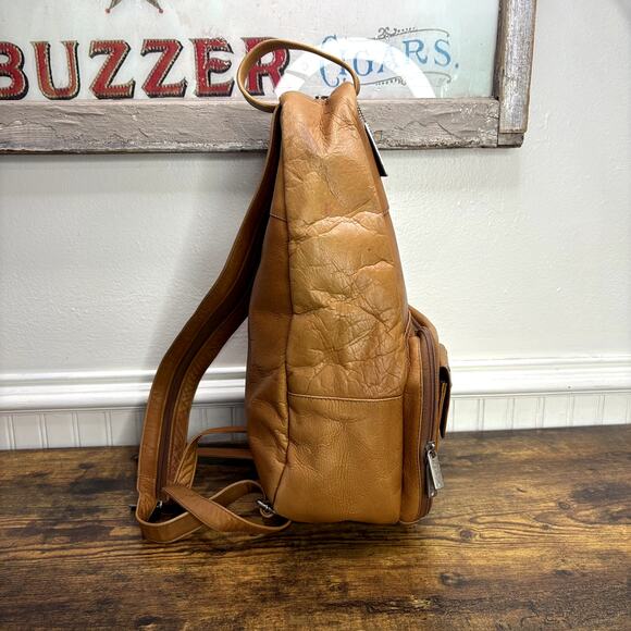 Lavive Sling Bag Convertible Backpack Tan Leather Stud Trim Pockets Boho Western - Picture 4 of 16